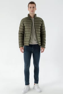 Morven Erkek Haki Edmonton Slim Fit Dar Kesim Kısa Kapitone Mont