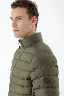 Morven Erkek Haki Edmonton Slim Fit Dar Kesim Kısa Kapitone Mont