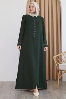 Papatya Taşlı Haki Ferace