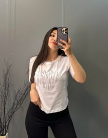 Taş İşlemeli T-Shirt Beyaz
