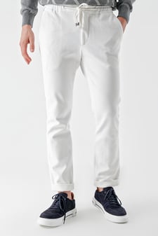 Morven Erkek Beyaz Poliviskon Trend İpli Jogger Slim Fit Spor Pantolon