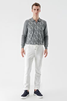 Morven Erkek Beyaz Poliviskon Trend İpli Jogger Slim Fit Spor Pantolon