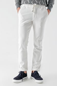 Morven Erkek Beyaz Poliviskon Trend İpli Jogger Slim Fit Spor Pantolon