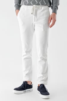 Morven Erkek Beyaz Poliviskon Trend İpli Jogger Slim Fit Spor Pantolon