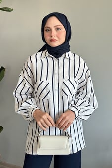 Çizgili Salaş Beyaz Gömlek