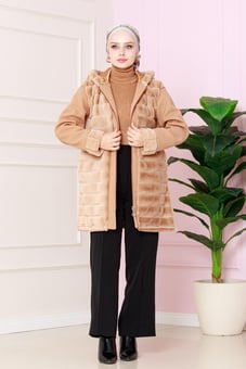 Chic fur coat, camel color
