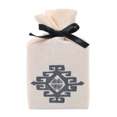 Gri Kilim Desenli ve Şeritli Sabun Kesesi görseli.