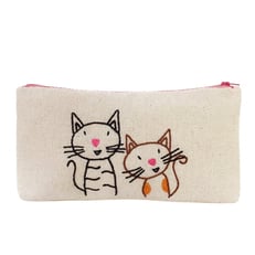 İki Kedi Nakışlı Makyaj Çantası görseli.