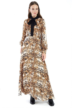 Leopar Desenli Uzun Elbise