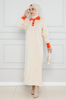 Knitwear Dress-Beige color 