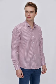  Morven Erkek Kırmızı Slim Fit Çizgili Gömlek