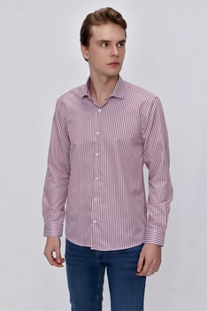  Morven Erkek Kırmızı Slim Fit Çizgili Gömlek