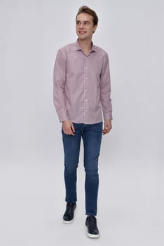  Morven Erkek Kırmızı Slim Fit Çizgili Gömlek