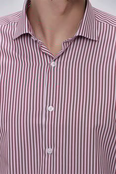  Morven Erkek Kırmızı Slim Fit Çizgili Gömlek