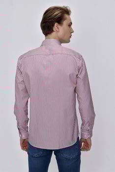  Morven Erkek Kırmızı Slim Fit Çizgili Gömlek