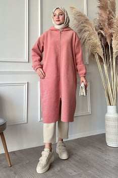 Keçe Kapşonlu Pembe Kap
