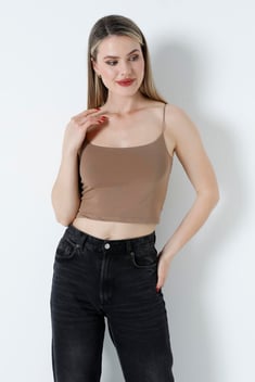 Kısa Crop Atlet Kahverengi