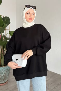 Şardonlu Basic Siyah Sweat