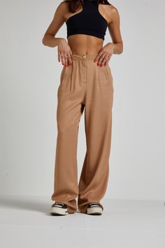 Camel Pileli Tensel Pantolon
