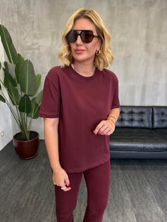 Bisiklet Yaka , Bordo T-shirt