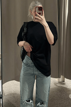 Siyah Kadın Oversize T-shirt
