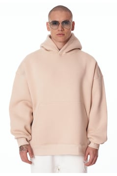 Bej Unisex Bol Kalıp Hoodie