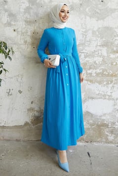 Lemina Kuşaklı Elbise - Mavi