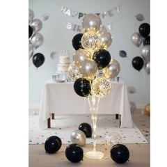 Led Işıklı Siyah & Gümüş 13 lü Balon Standı Seti