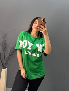 Yeşil New York Baskılı T-Shirt
