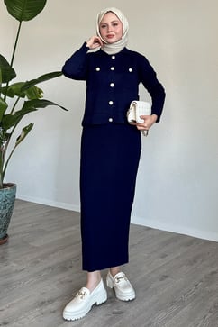 Etekli Ceketli Lacivert Takım
