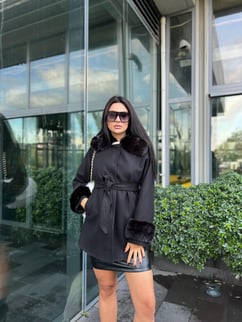 Bellezza Kürklü Panço Siyah 