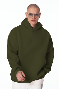 Haki Unisex Bol Kalıp Hoodie