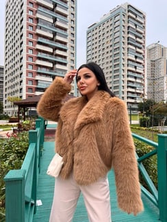 Liya Kısa Kürk Kaban Camel