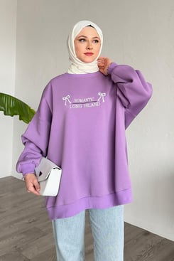 Fiyonk Yazı İşleme Lila Sweat