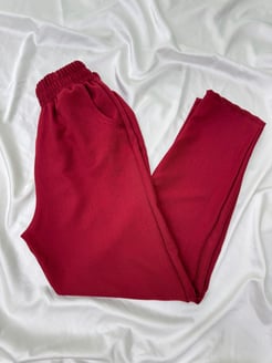 7342-sofia keten kumaş-beli lastikli cepli pantolon-bordo