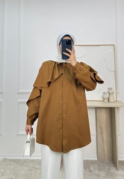 1948-terikoton kumaş pelerinli tunik-taba