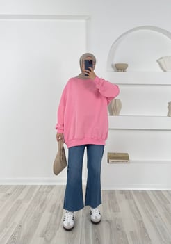 2669-üç iplik şardonlu sweatshirt-pembe