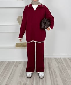 2275 - pantolonlu triko ikili takım - bordo
