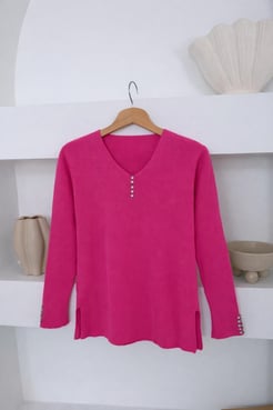 9763-taşlı fitilli triko kazak-pembe