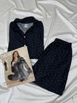 ç5484 - süet kumaş dügmeli puantiyeli pijama takımı - siyah