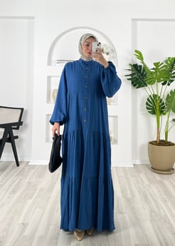 2694-kaş kumaş-beline kadar düğmeli elbise-mavi