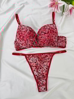 Ç1300  DESTEKLİ  KALPLİ ZEBRA DESEN SÜTYEN TAKIMI-KIRMIZI