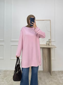 0864 -oysho kumaş yanları yırtmaçlı tunik -pembe 