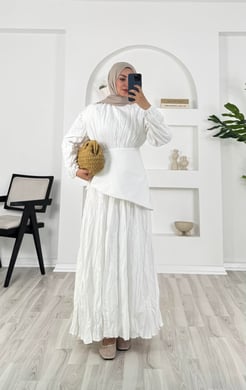 5319 - kırışık poplin kumaş kraşlı zara elbise - beyaz