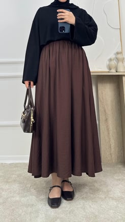 4370 - çilek kumaş cepli etek - acı kahve 