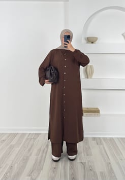 8454 - örme kumaş pantollonlu takım - acı kahve 