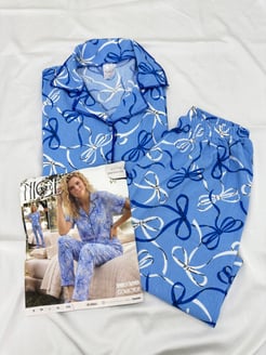 ç6709-bürümcük kumaş gömlek yaka kısa kollu pijama takımı-mavi