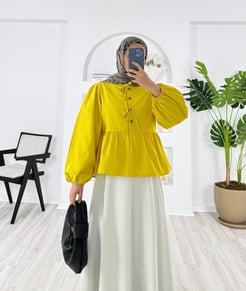 1186-Poplin kumaş önü bağlamalı etek üstü gömlek -yağ yeşili