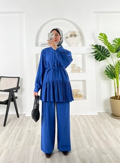 4107-çilek kumaş-tunik altı piliseli pantolonlu takım-mavi