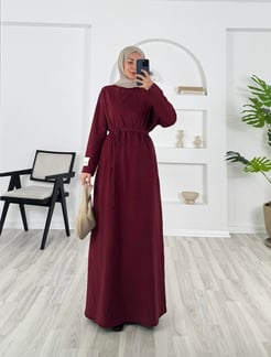 4632 - süprem kumaş kuşaklı elbise - bordo